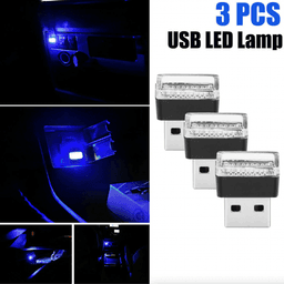 image-3x Mini Blue LED USB Car Interior Light Neon Atmosphere Ambient Lamp