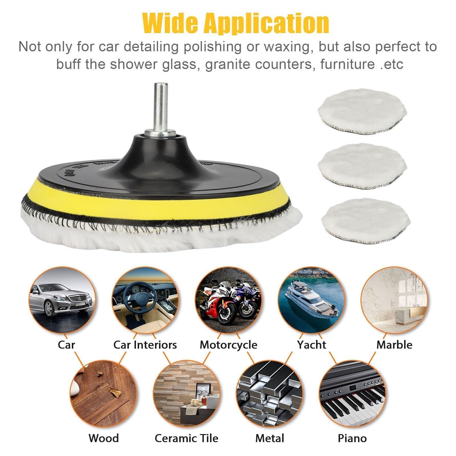 image-5PCS 6" Buffing Polishing Pad Wool Wheel Mop Kit For Car Polisher