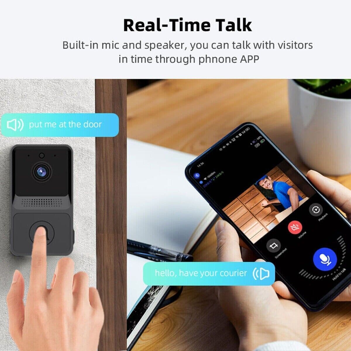 image-Smart Wireless WiFi Doorbell Intercom Video Camera Door Ring Bell