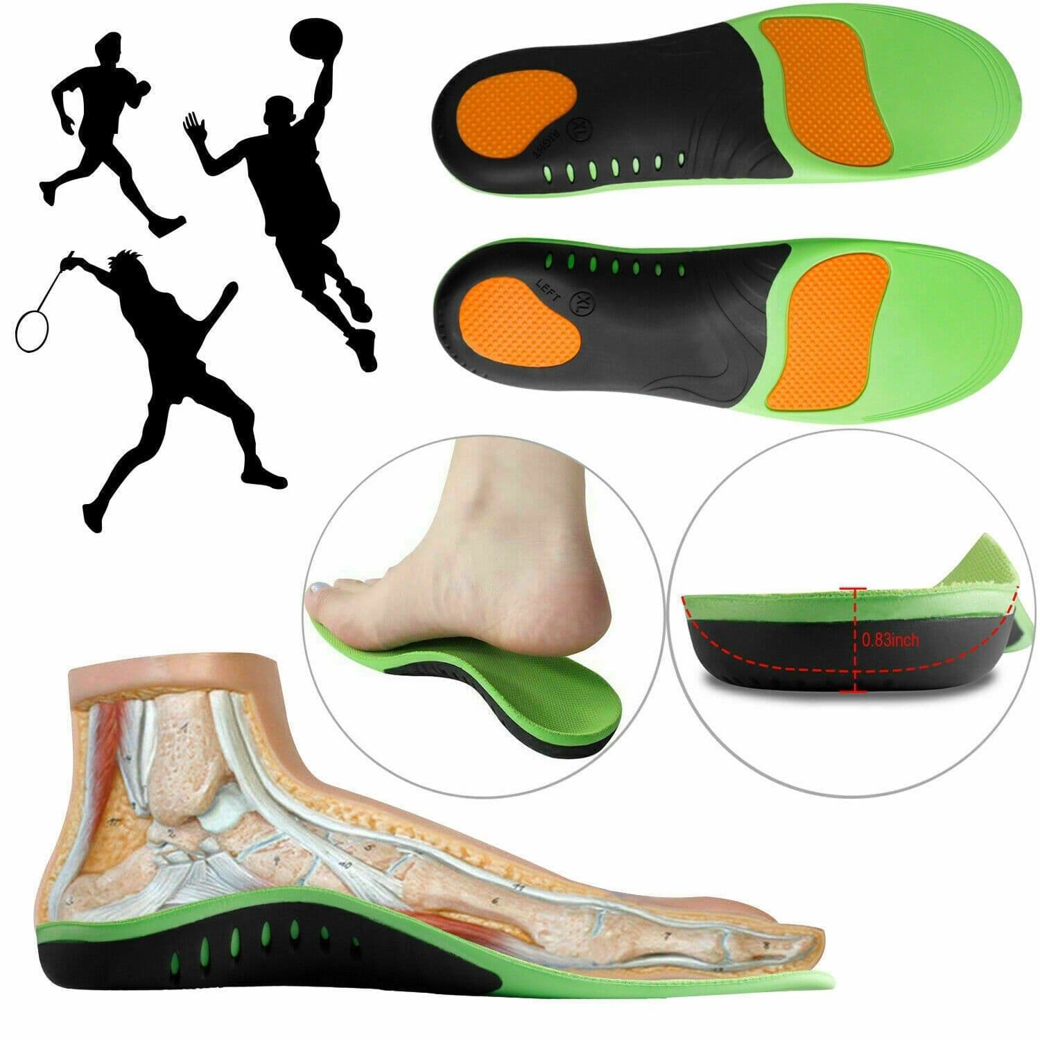 image-Orthotic Shoe Insoles Inserts Flat Feet High Arch Support For Plantar
