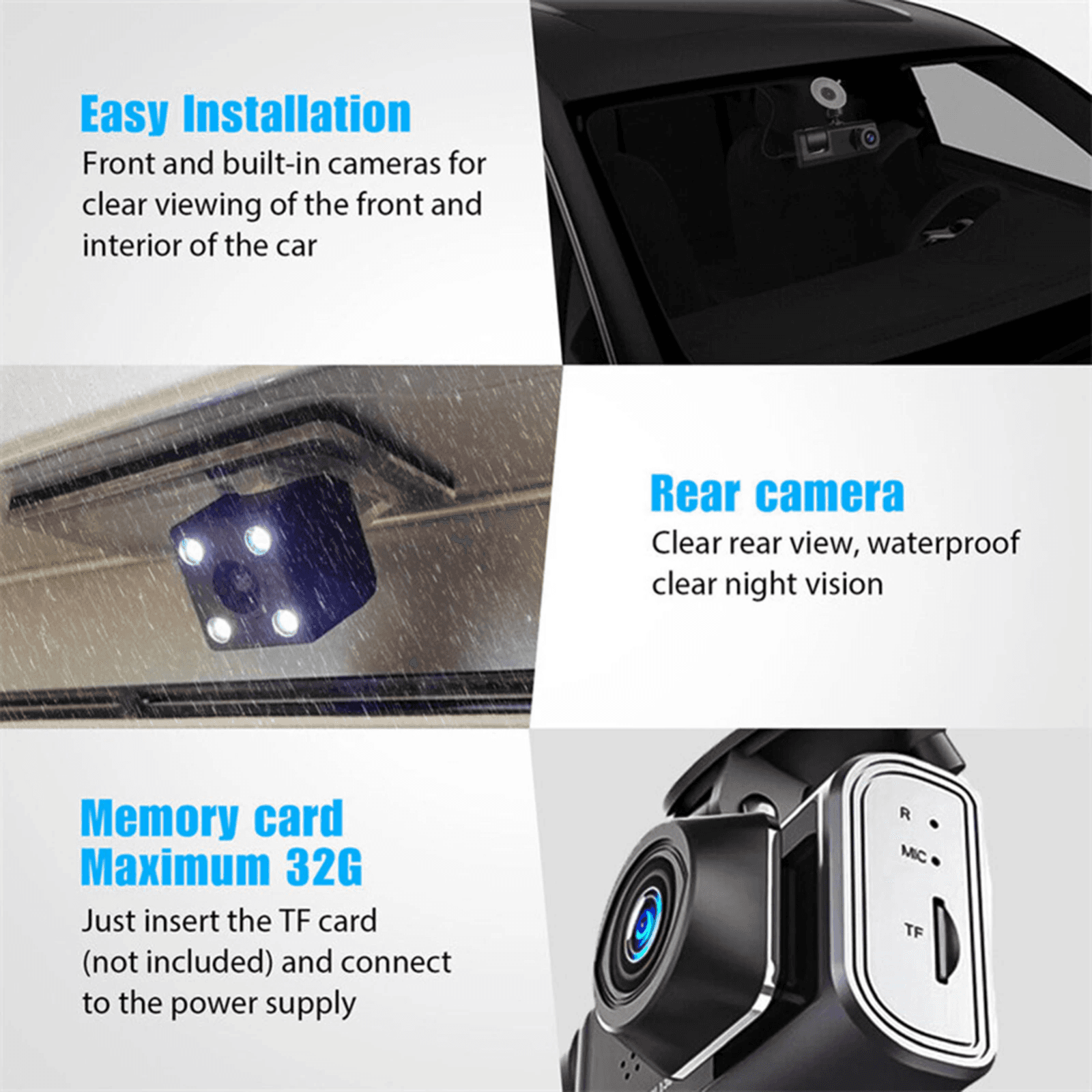 image-Car Dual Lens Dash Cam HD 1080P Front/Rear/Inside Video Recorder