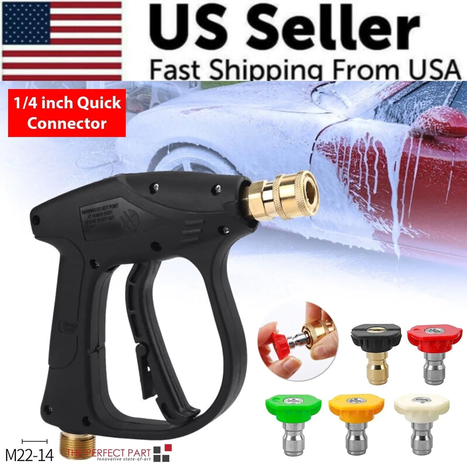 image-1/4" High Pressure Washer Gun 4000 PSI Car Wash Foam Spray Short Wand