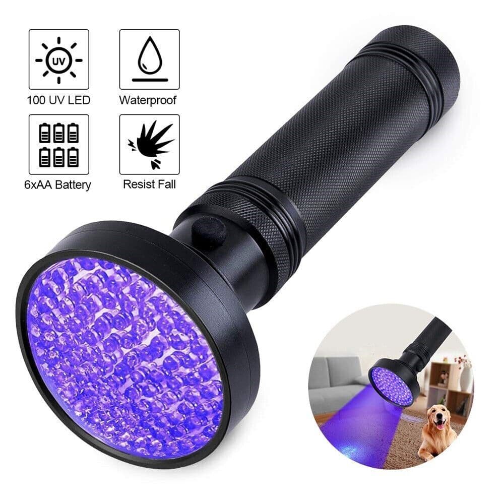 image-UV Ultraviolet Light 100 LED Flashlight BlackLight 395nM Inspection