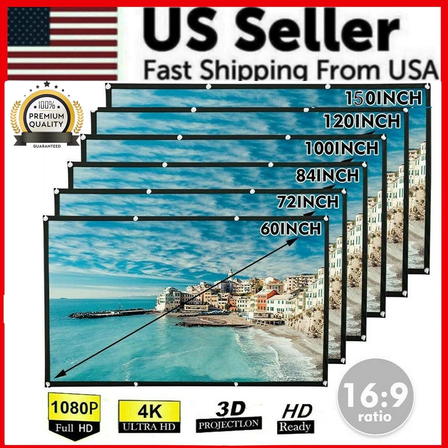 image-Portable Foldable Projector Screen 16:9 HD Outdoor Home Cinema Theater