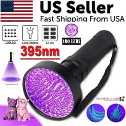image-UV Ultraviolet Light 100 LED Flashlight BlackLight 395nM Inspection