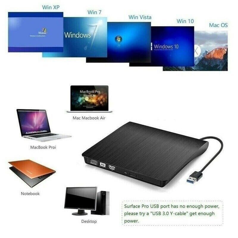 image-Slim External CD DVD RW Drive USB 3.0 Writer Burner Player Black For