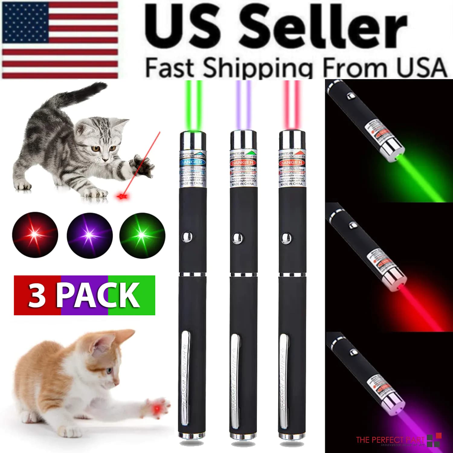 image-3 Packs 900Mile Laser Pointer Pen Green Blue Red Light Visible Beam