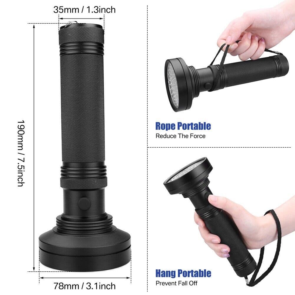 image-UV Ultraviolet Light 100 LED Flashlight BlackLight 395nM Inspection