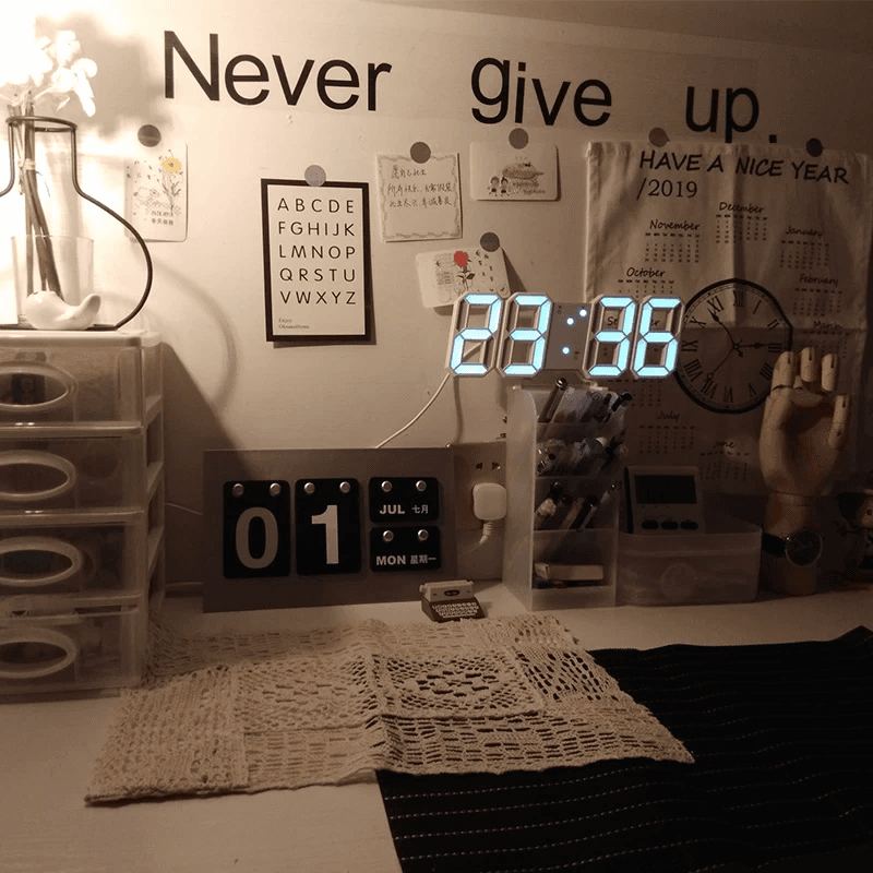 image-Digital 3D LED Big Wall Desk Alarm Clock Snooze 12/24 Hours Auto