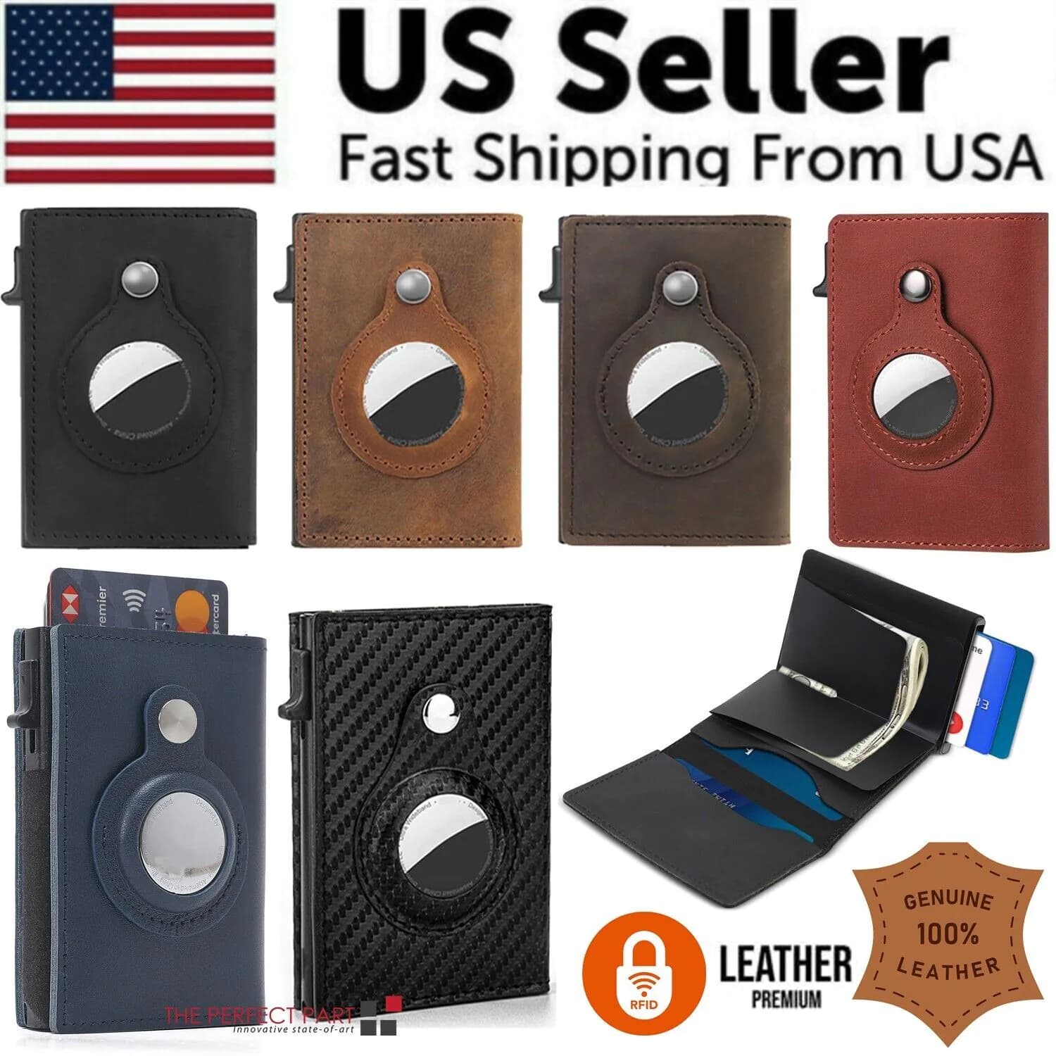 image-For Airtag Wallet Case Genuine Leather Credit Card Holder Magnetic Air