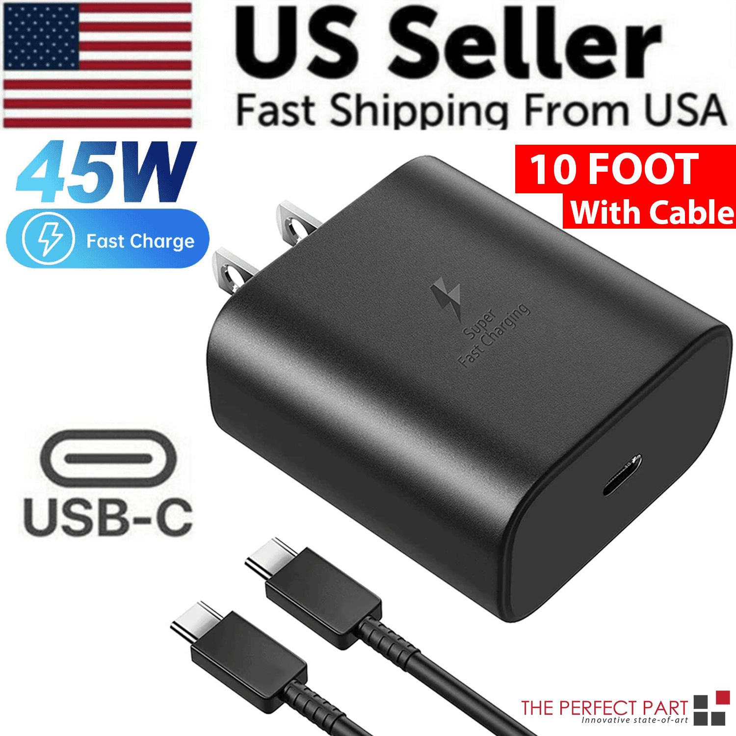 image-45W USB-C Super Fast Wall Charger 10FT Cable For Samsung Galaxy S20