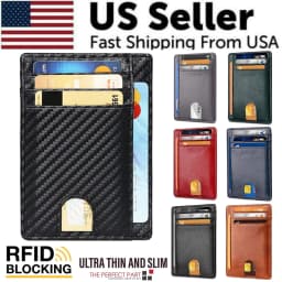 image-Mens Leather Slim Wallet Credit Card Holder RFID Blocking Pocket ID