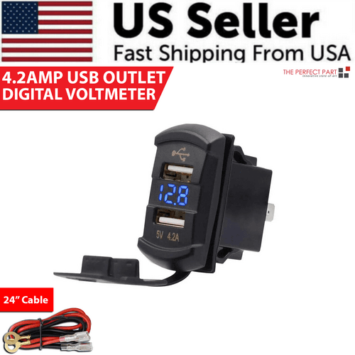 image-12V Dual USB Charger Socket LED Voltage Voltmeter Rocker Switch Panel