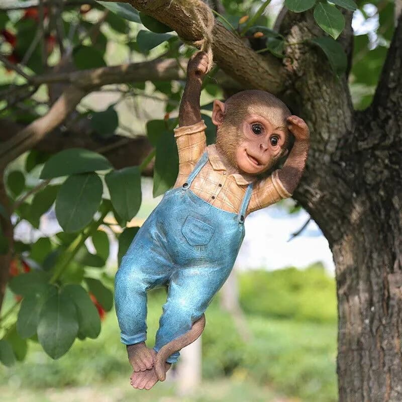 image-Monkey Chimp Hanging Rope Garden Ornament Outdoor Statue Sculpture
