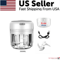 image-Electric 300ML Garlic Press Chopper Chili Onion Fruits Meat Mincer