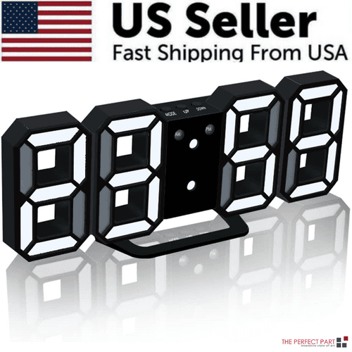 image-Digital 3D LED Big Wall Desk Alarm Clock Snooze 12/24 Hours Auto