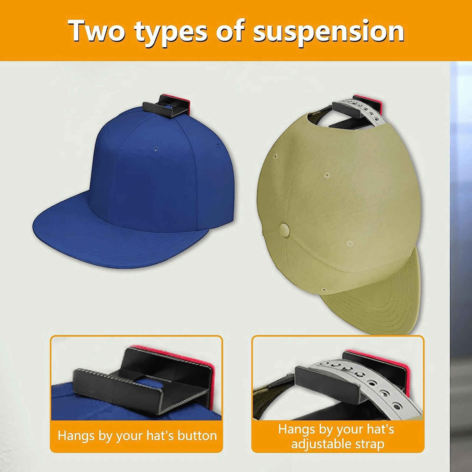 image-Baseball Cap Hat Rack Wall Door Hanger Holder Storage Organize 12