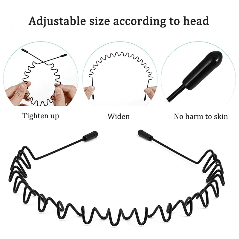 image-6Pcs Metal Hair Headband Wave Style Hoop Band Comb Sports Hairband Men