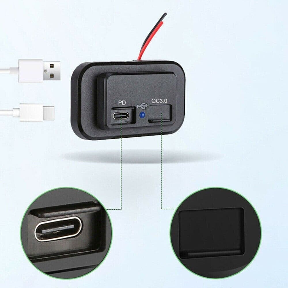 image-12-24V 4.8A Dual USB PD QC3.0 Car Boat RV Fast Charger Socket LED
