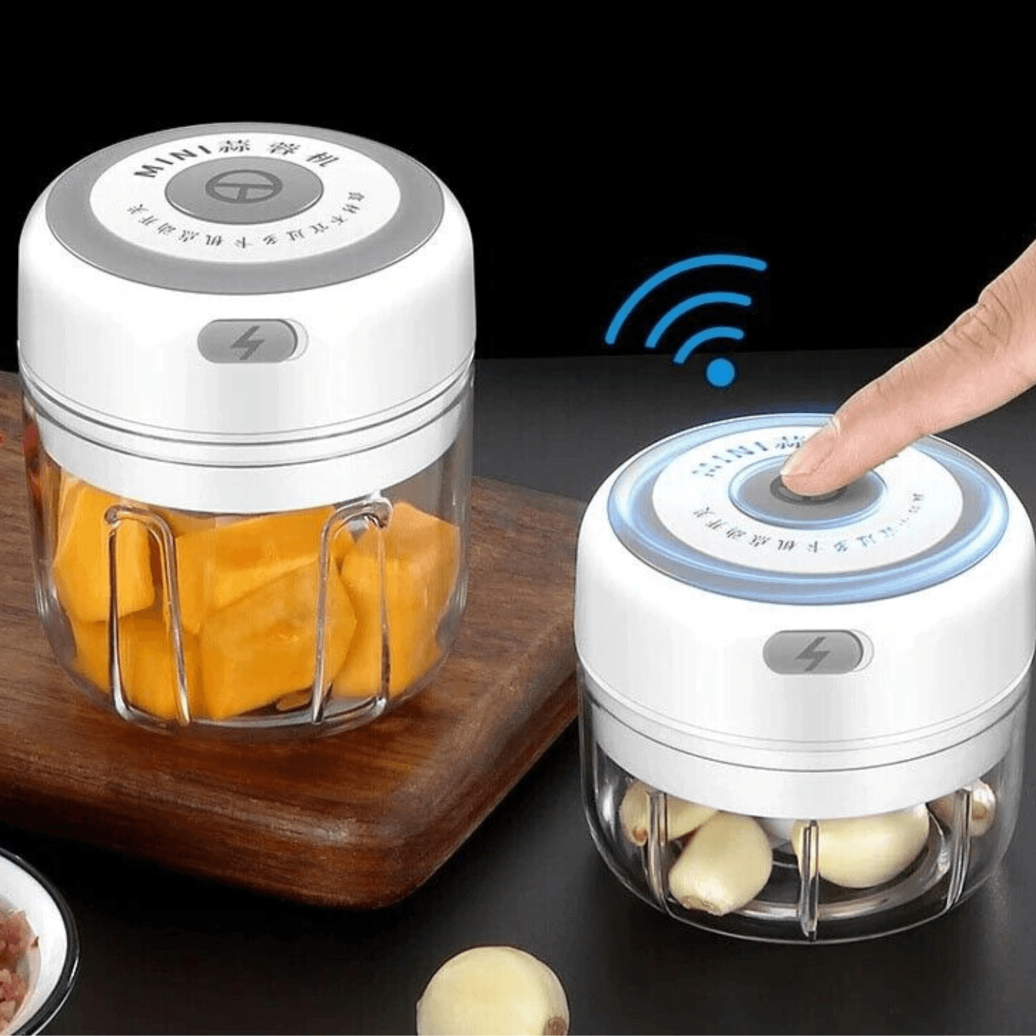 image-Electric 300ML Garlic Press Chopper Chili Onion Fruits Meat Mincer