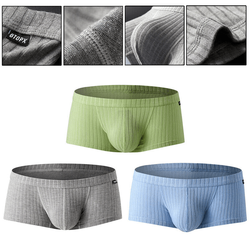 image-Men's Sexy Underwear Low waist Briefs U Pouch Boxers Striped Shorts
