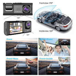 image-Car Dual Lens Dash Cam HD 1080P Front/Rear/Inside Video Recorder