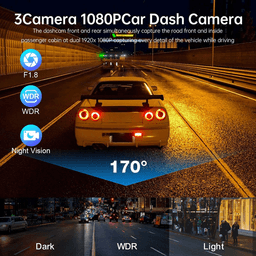image-Car Dual Lens Dash Cam HD 1080P Front/Rear/Inside Video Recorder