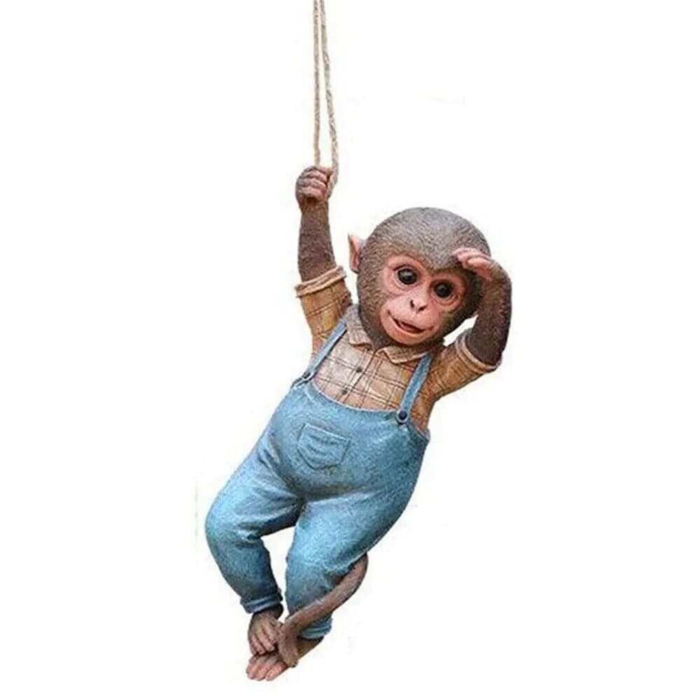 image-Monkey Chimp Hanging Rope Garden Ornament Outdoor Statue Sculpture