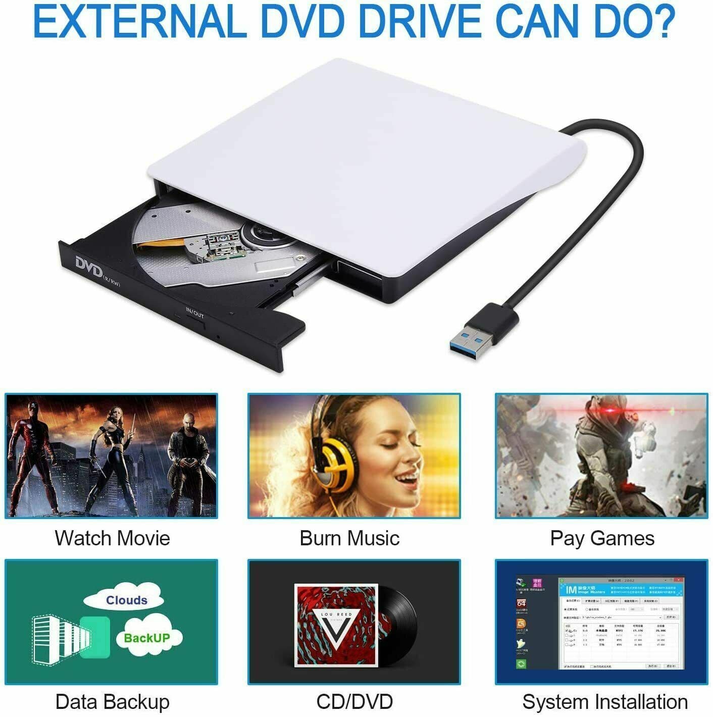 image-Slim External CD DVD Drive USB 3.0 Disc Player Burner Writer For