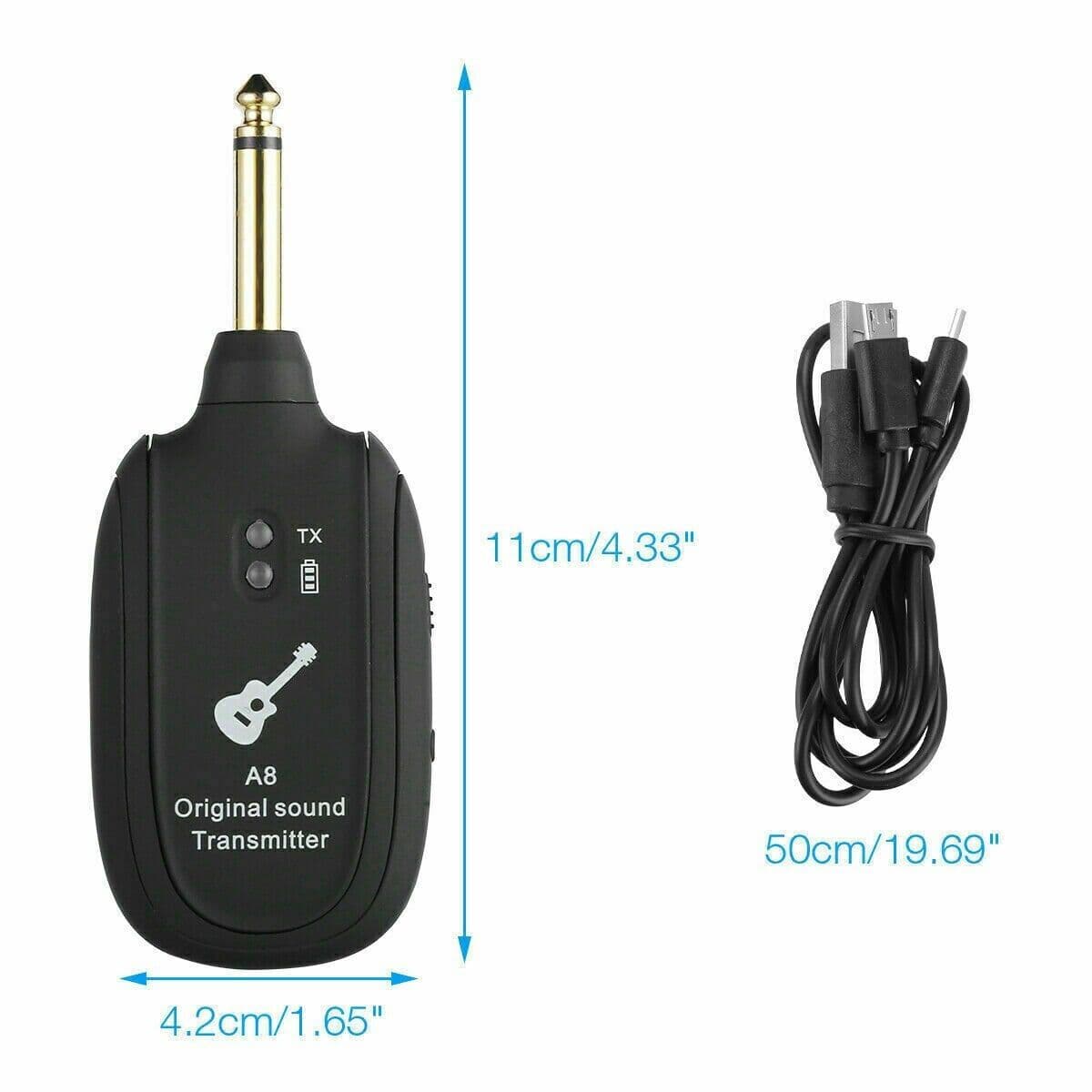 image-UHF Guitar Wireless System Transmitter+Receiver Built In Rechargeable