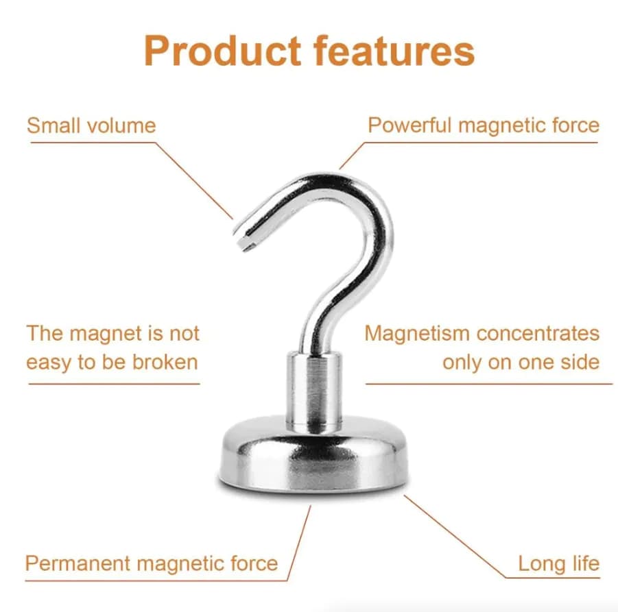 image-10 Pack Dia Strong Magnetic Hook Hanger N52 Neodymium Clamping Magnet
