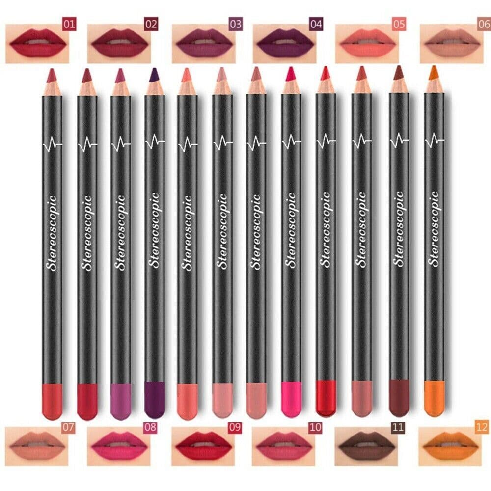 image-12Pcs Women Waterproof Lipstick Long Lasting Matte Lip Liner Pencil