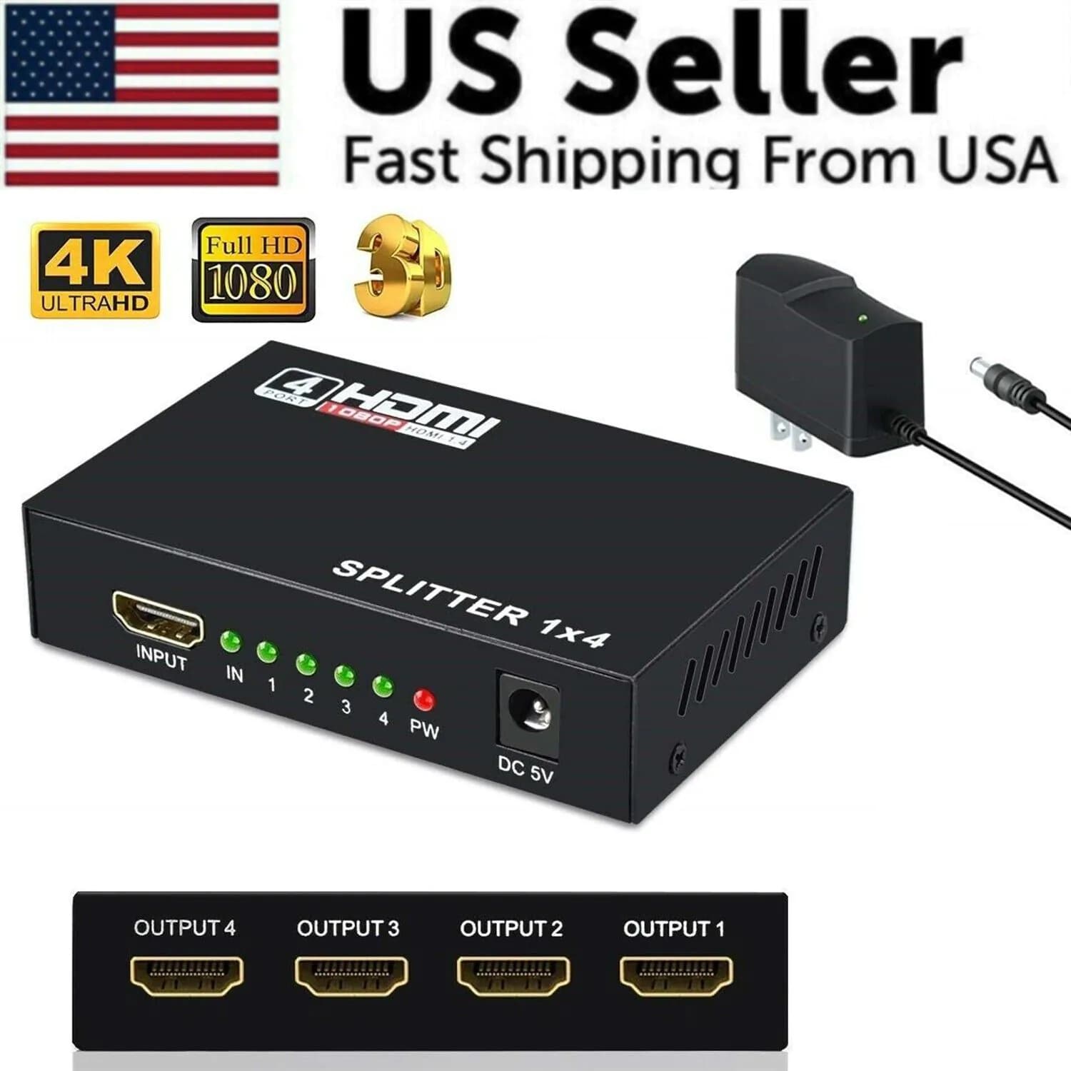 image-4 Port HDMI 4K Hub Multi Splitter & Amplifier For 3D HDTV 1080P 1X4 1