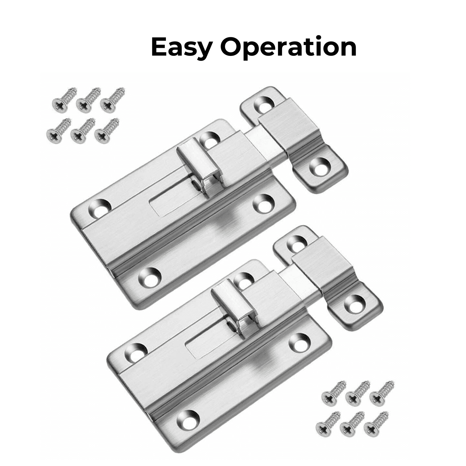 image-2Pcs Stainless Steel Latch Sliding Silver Doors Lock Keyless Door Bolt