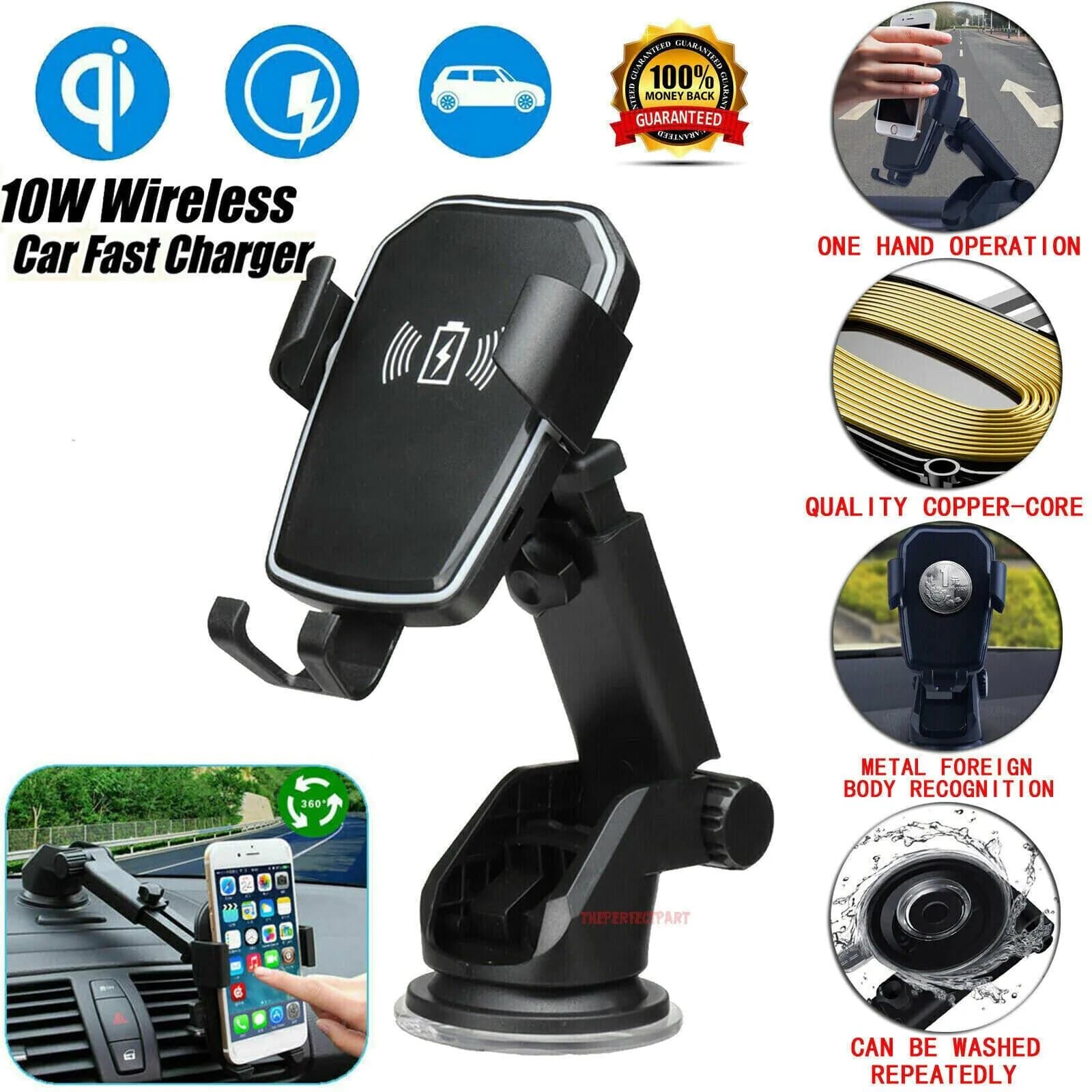 image-Qi Wireless Fast Charging Car Charger Mount Holder Stand 2 in 1 For