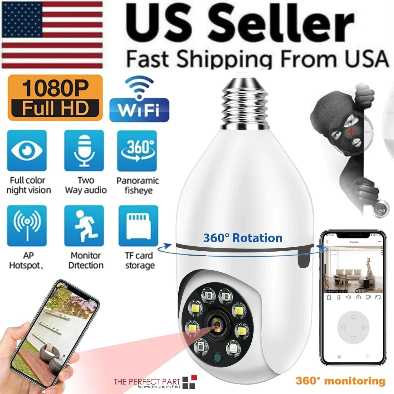 image-360° 1080P IP E27 Light Bulb Camera Wi-Fi IR Night Smart Home Wireless