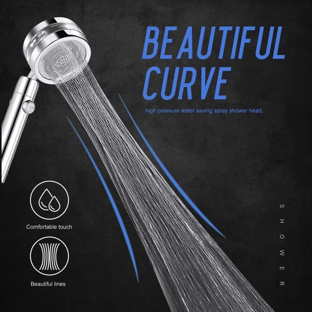 image-High Pressure Shower Head Adjustable 360° Rotation Turbine Water