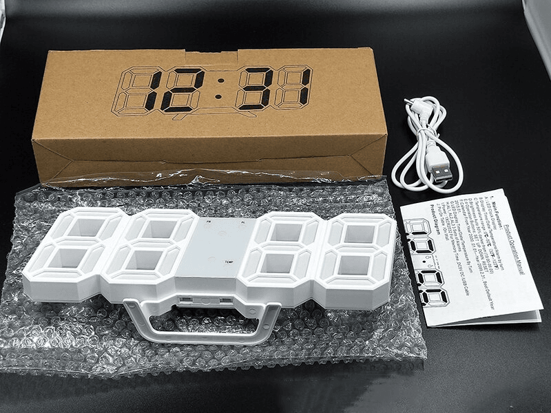 image-Digital 3D LED Big Wall Desk Alarm Clock Snooze 12/24 Hours Auto