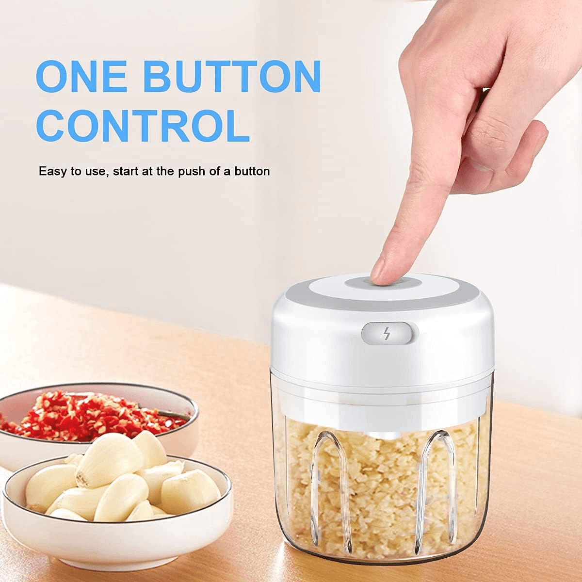 image-Electric 300ML Garlic Press Chopper Chili Onion Fruits Meat Mincer