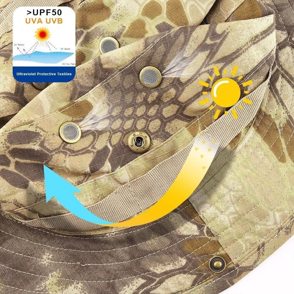 image-Boonie Bucket Hats Outdoor Fishing Hunting Wide Brim Mesh Camo Safari