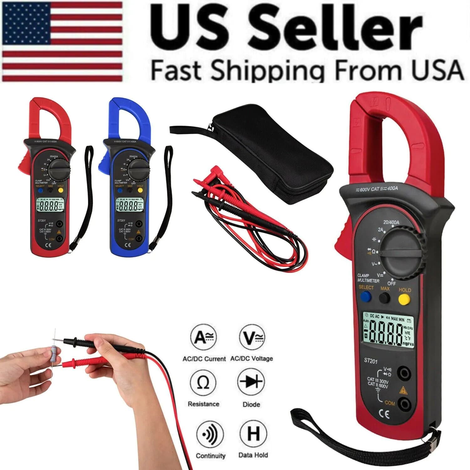 image-Digital Multimeter Tester AC DC Volt Ohm Amp Clamp Meter Auto Range