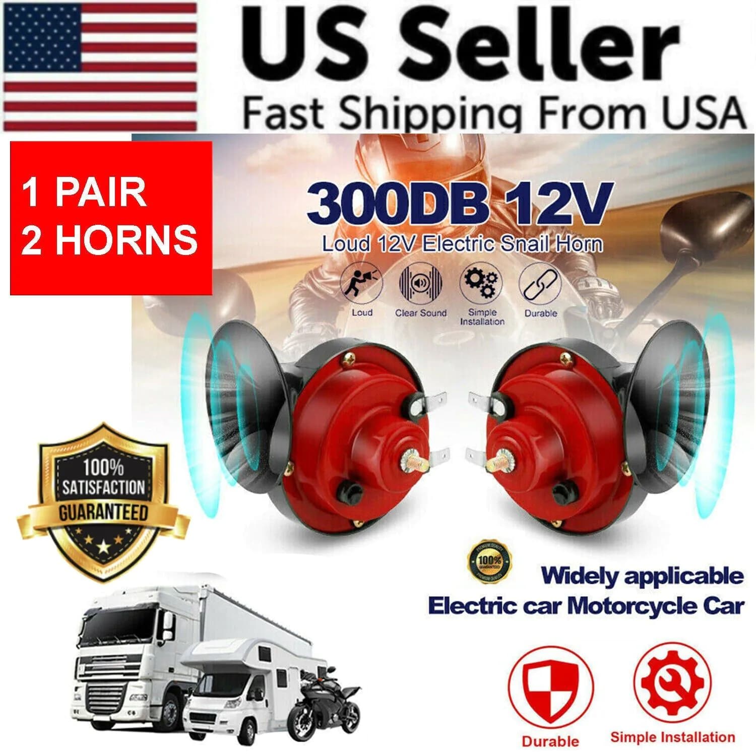image-2PC 12V 300DB Super Loud Train Air Horn Waterproof Motorcycle Car