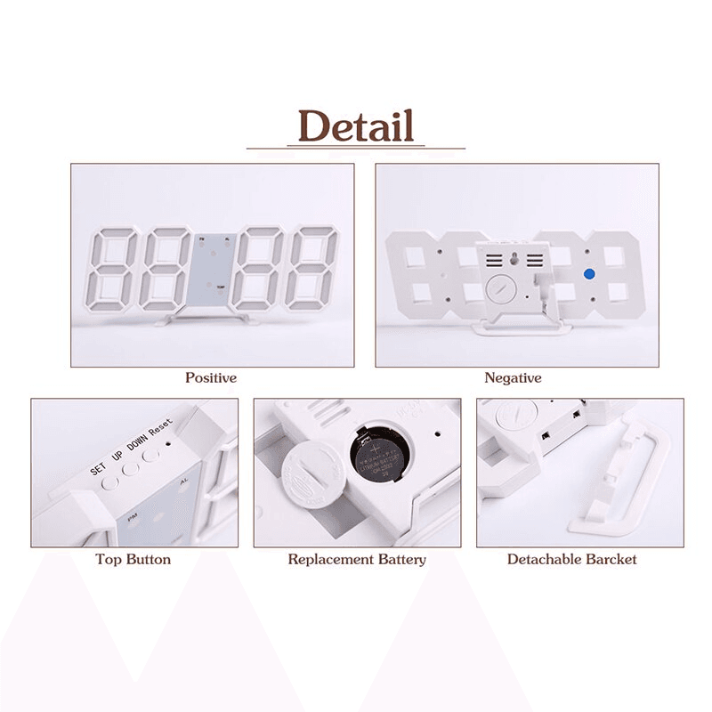 image-Digital 3D LED Big Wall Desk Alarm Clock Snooze 12/24 Hours Auto