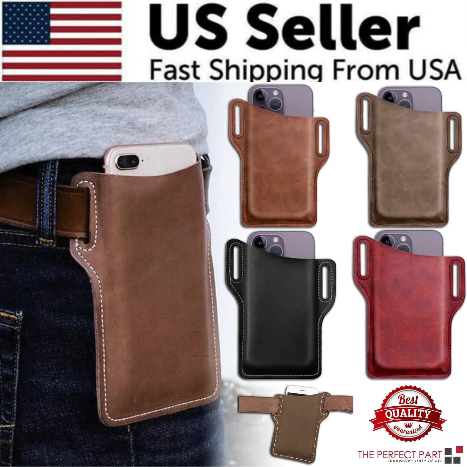 image-Men Cell Phone Belt Pack Bag Loop Waist Holster Pouch Case Leather