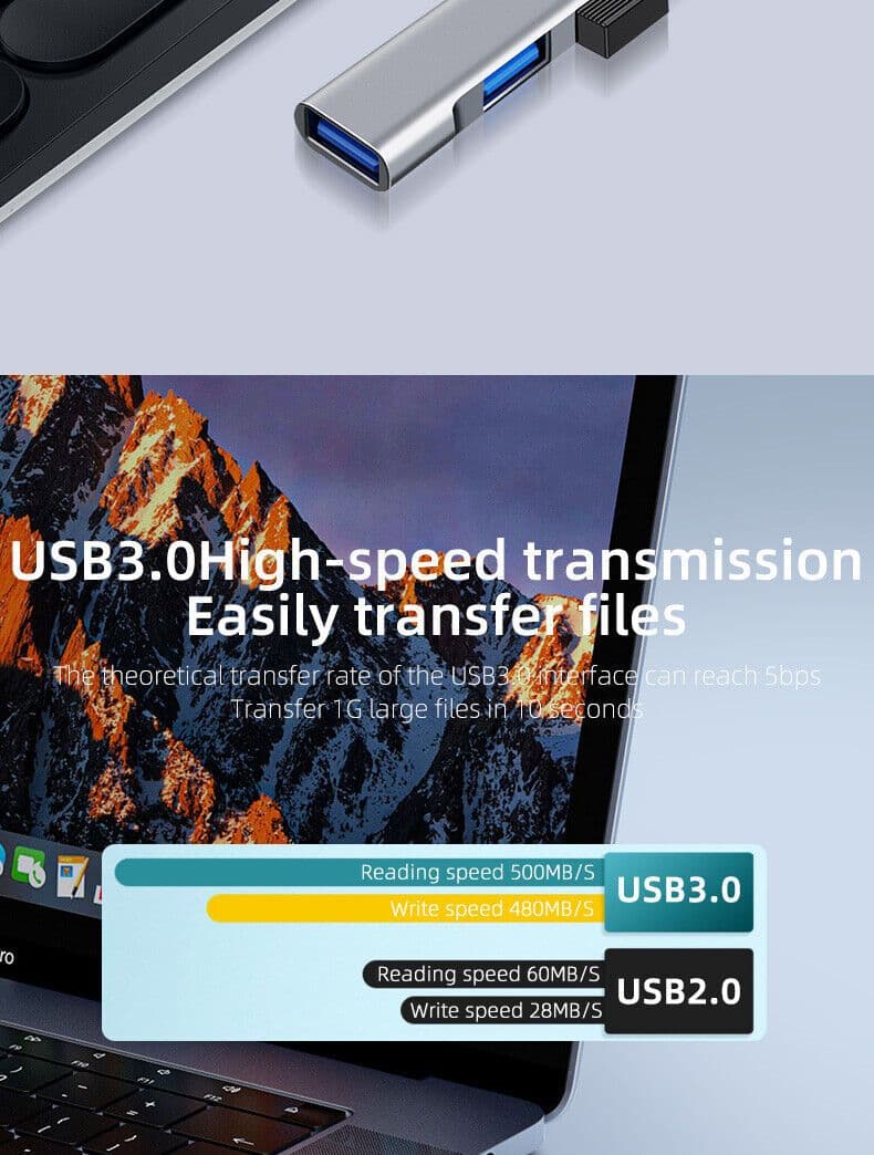 image-USB-C Type C to USB 3.0 4 Port Hub Splitter For PC Mac Phone MacBook