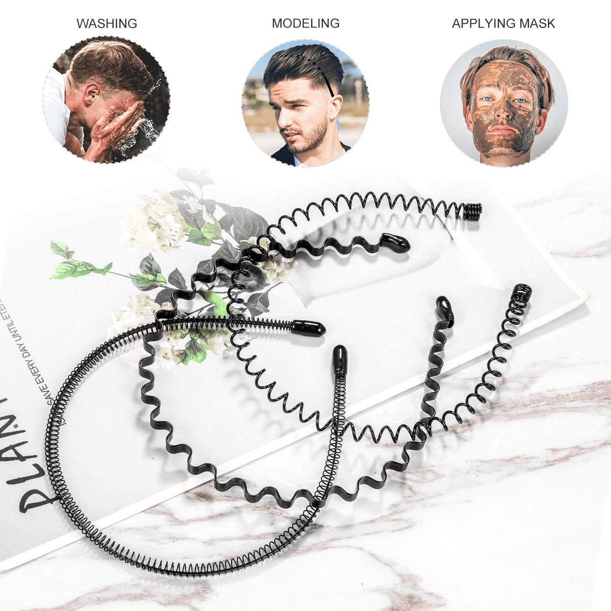 image-6Pcs Metal Hair Headband Wave Style Hoop Band Comb Sports Hairband Men