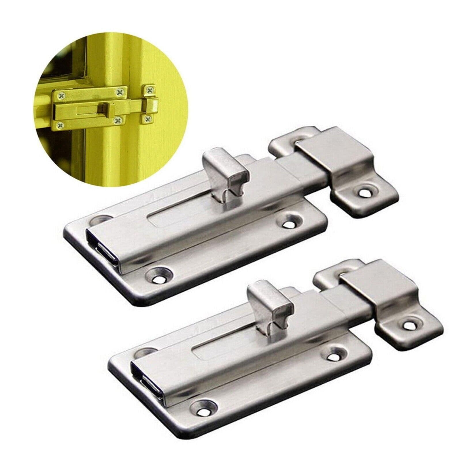 image-2Pcs Stainless Steel Latch Sliding Silver Doors Lock Keyless Door Bolt