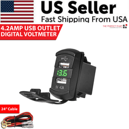 image-12V Dual USB Charger Socket LED Voltage Voltmeter Rocker Switch Panel
