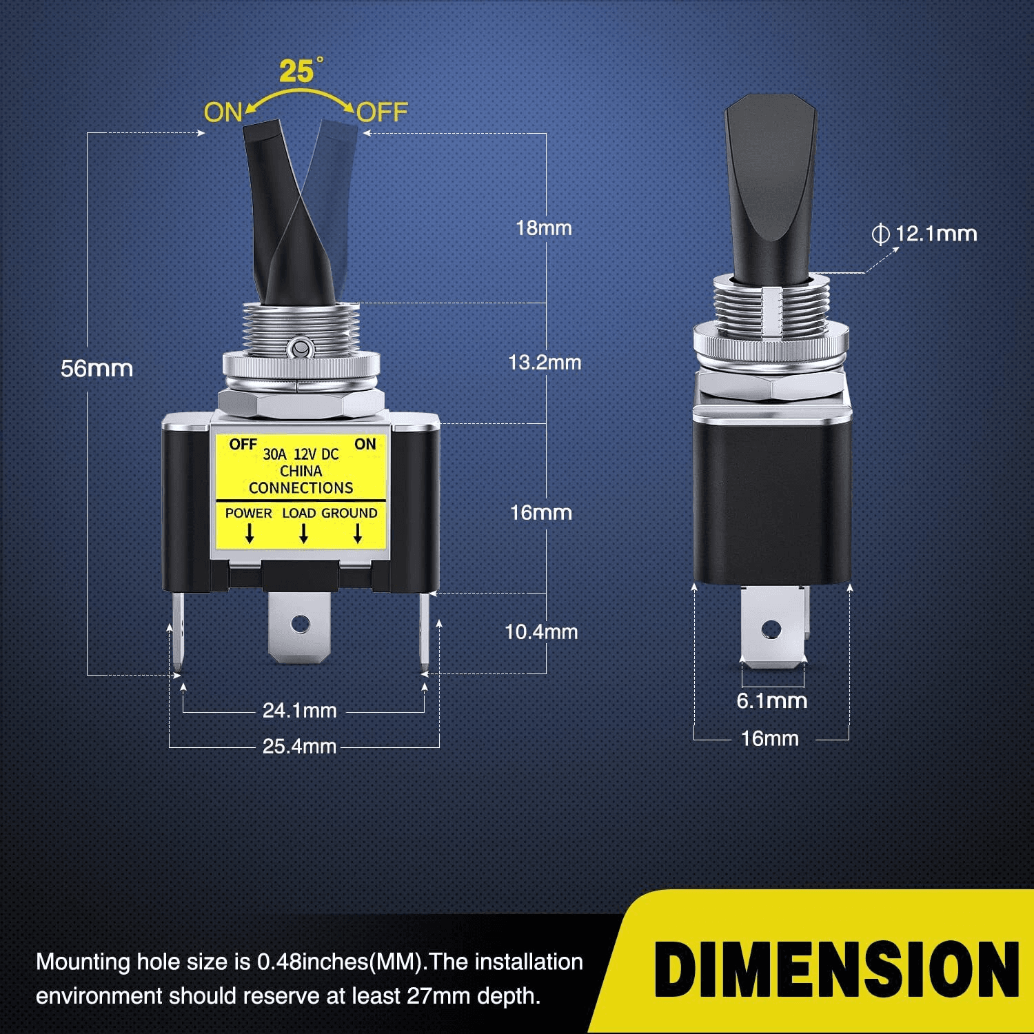 image-3Pcs 12V 30A Blue LED Light Toggle Rocker ON/OFF Switch 3Pin Marine