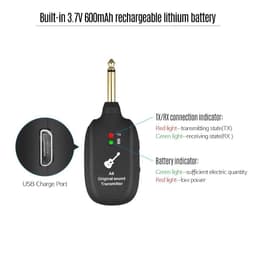 image-UHF Guitar Wireless System Transmitter+Receiver Built In Rechargeable